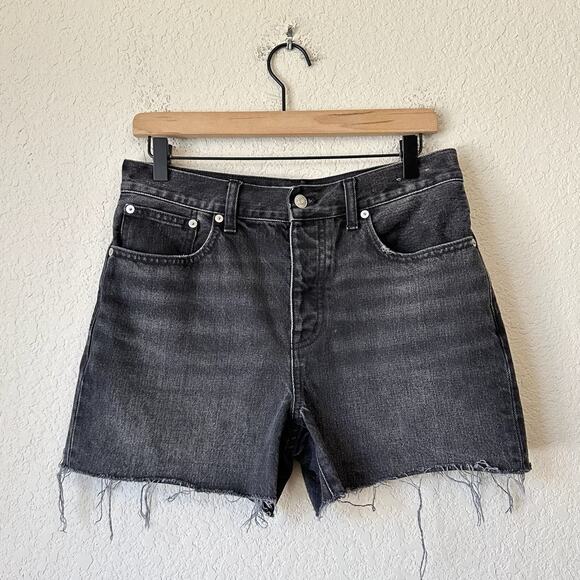 MADEWELL The Dad Jean Shorts Black Denim Button Fly Cut Off Frayed - Picture 1 of 9